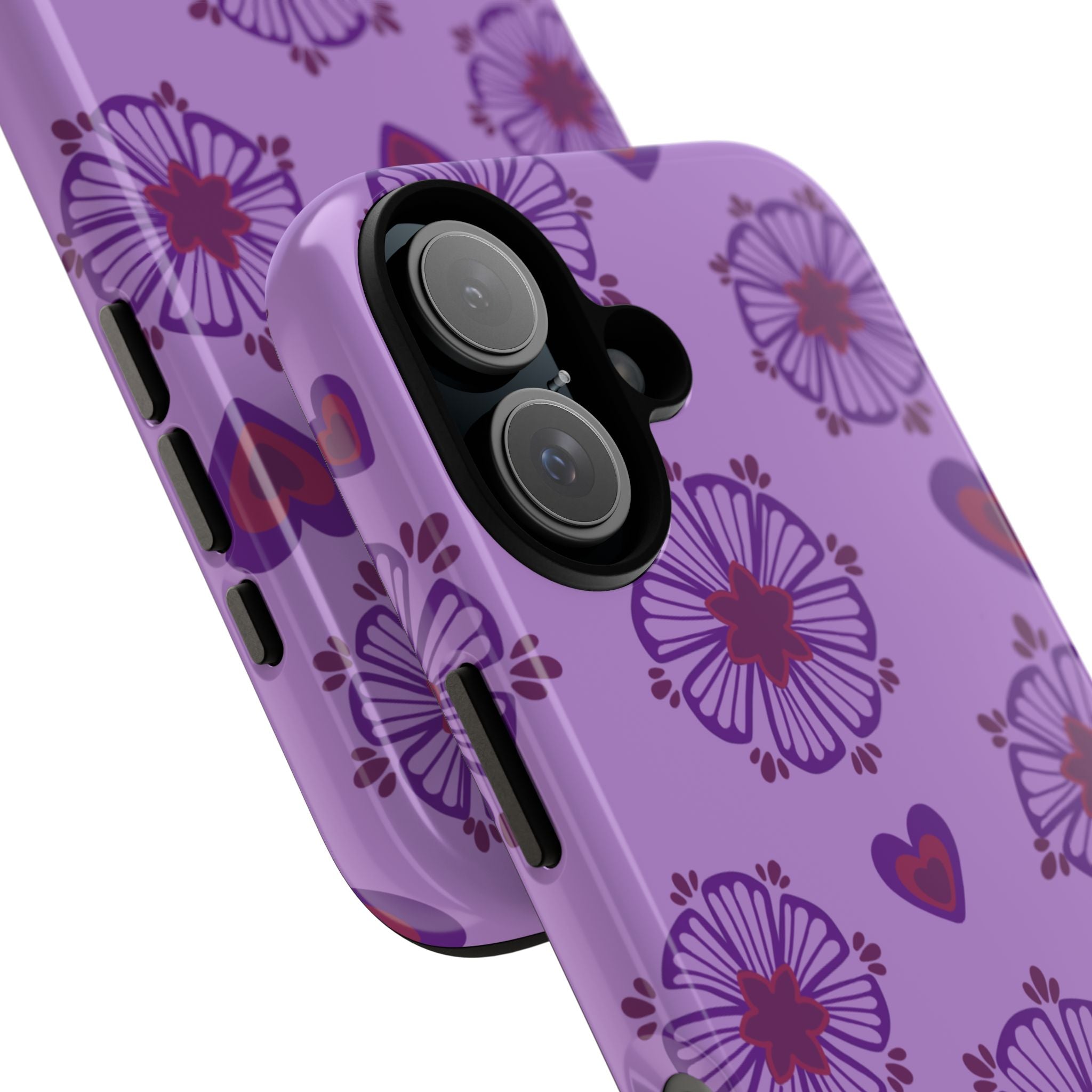 Phone Case - Purple Floral Hearts Protective Tough Case