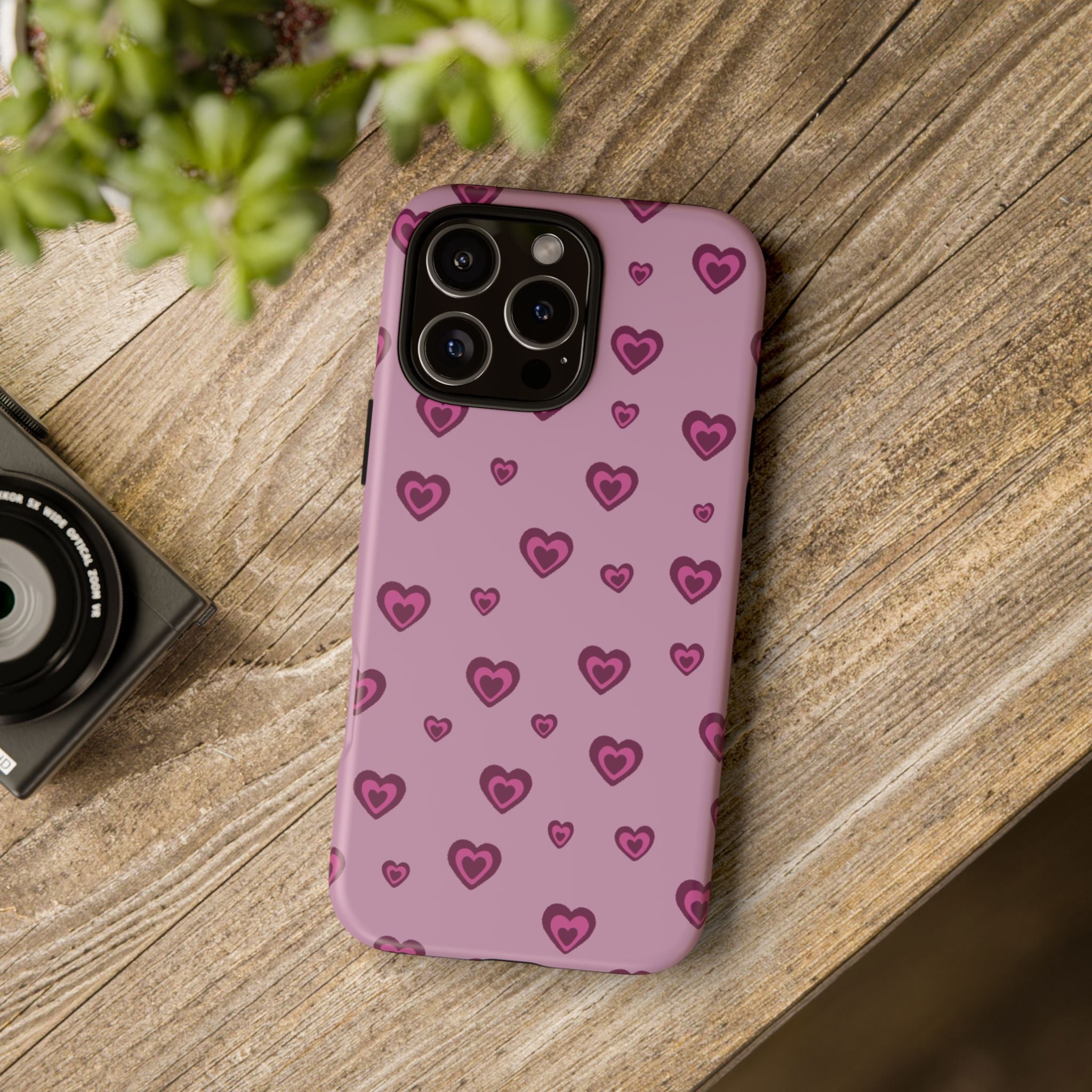 Pink Heart Pattern Tough Phone Case — Cute Protective iPhone Cover