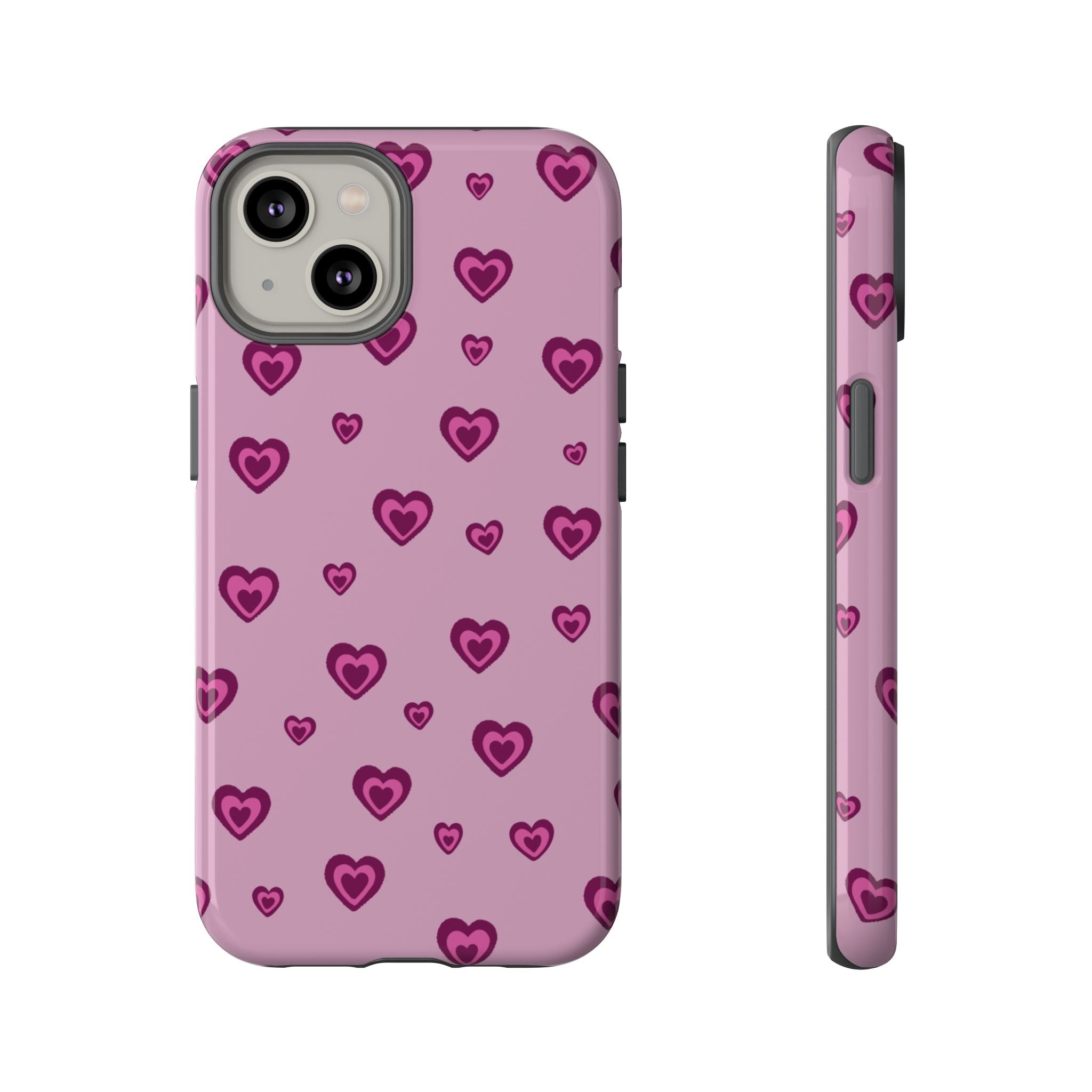 Pink Heart Pattern Tough Phone Case — Cute Protective iPhone Cover