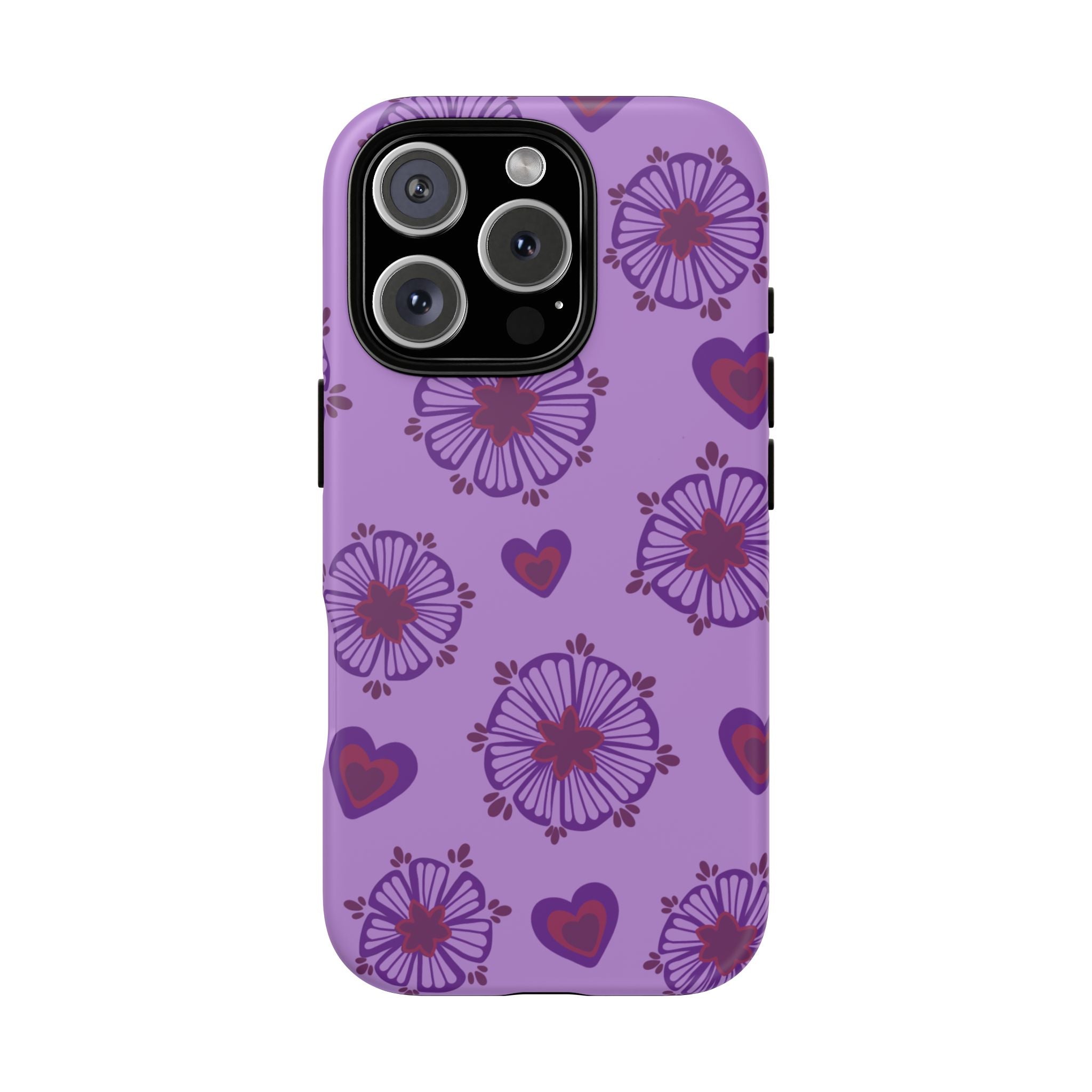 Phone Case - Purple Floral Hearts Protective Tough Case