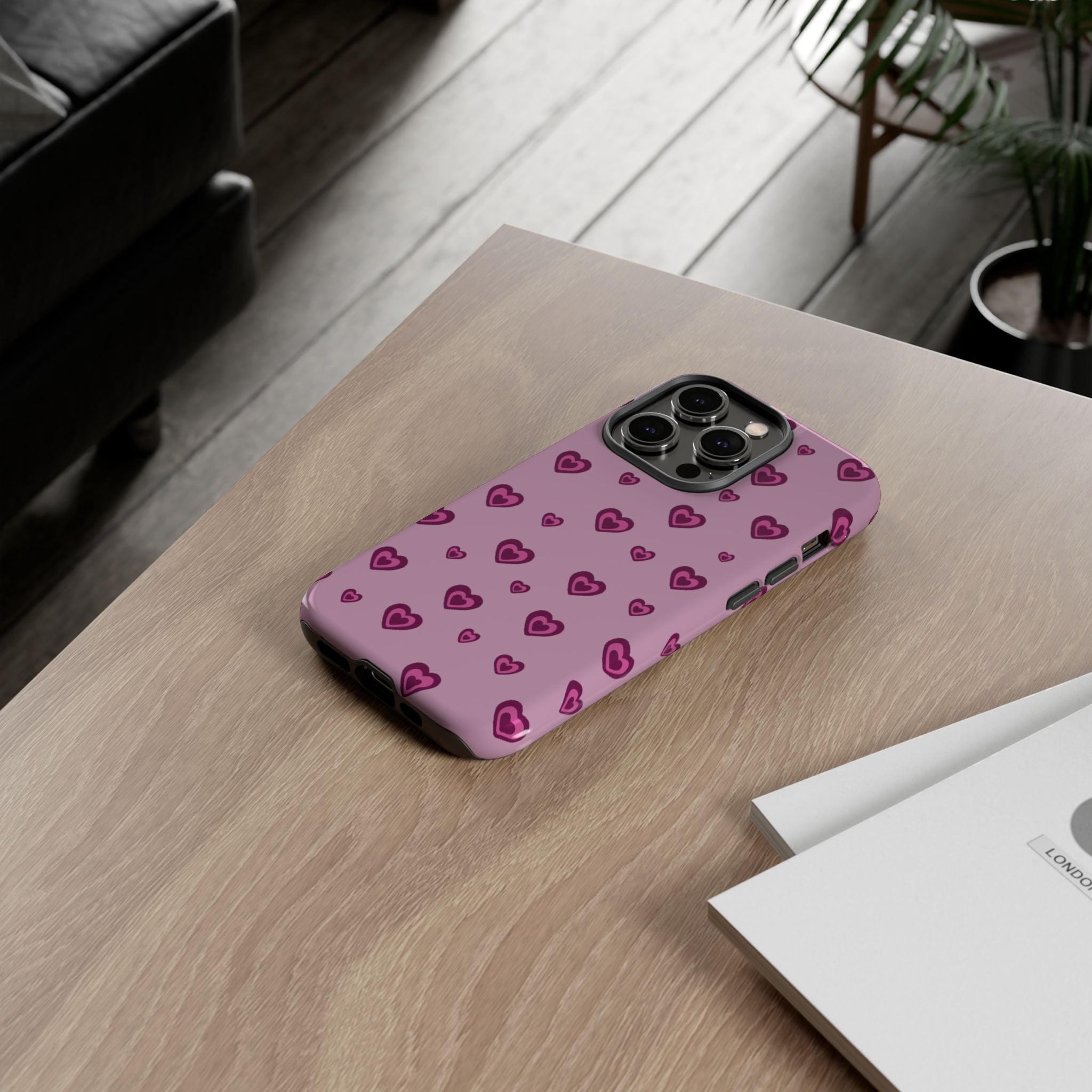 Pink Heart Pattern Tough Phone Case — Cute Protective iPhone Cover