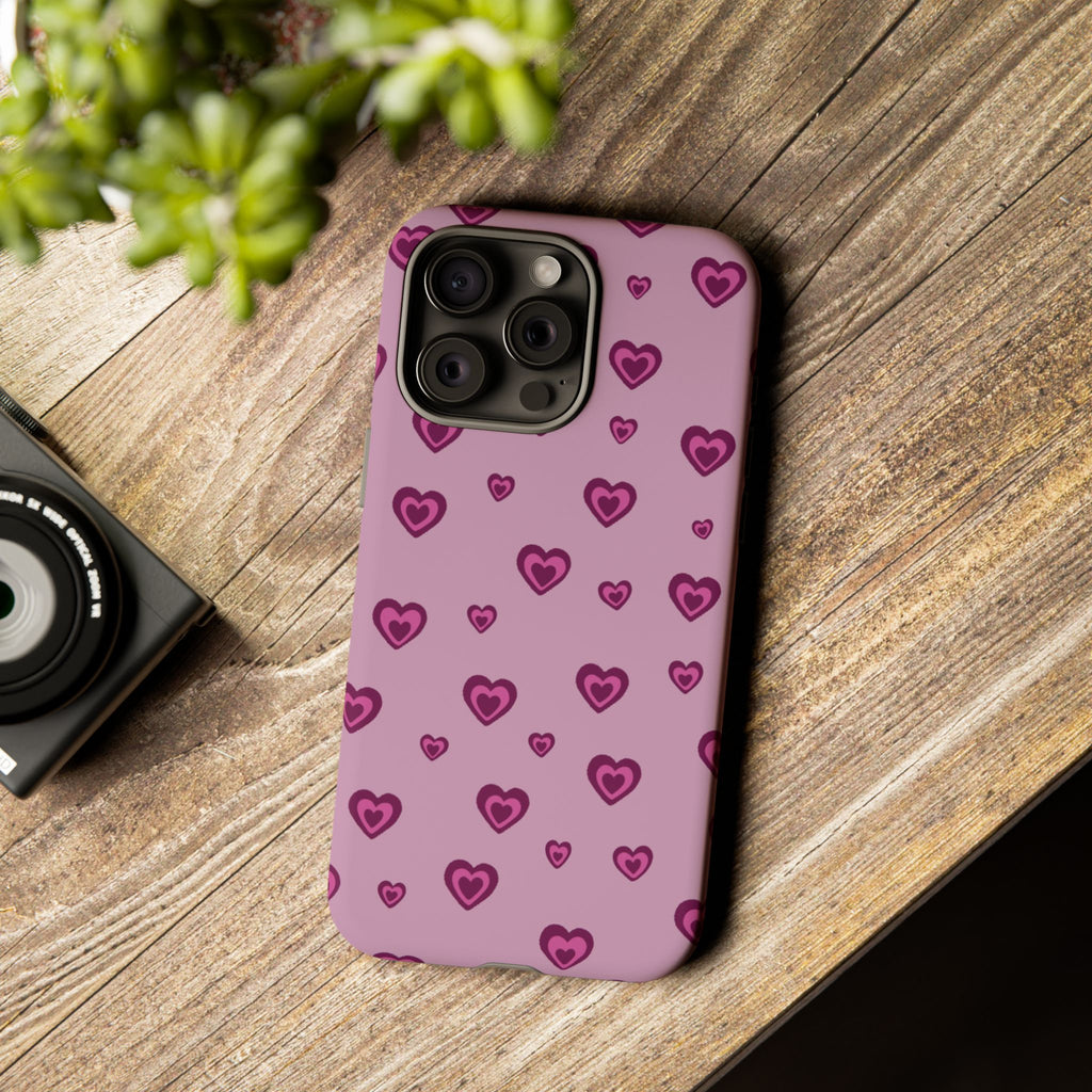 Pink Heart Pattern Tough Phone Case — Cute Protective iPhone Cover