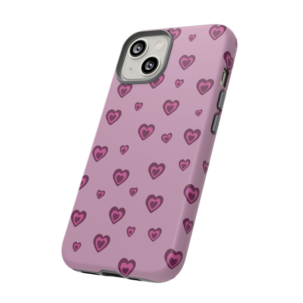 Pink Heart Pattern Tough Phone Case — Cute Protective iPhone Cover