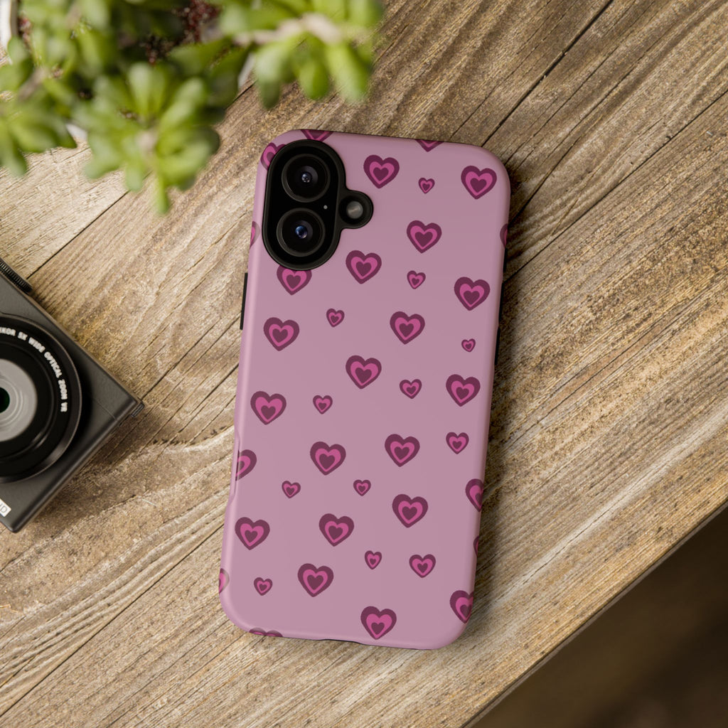 Pink Heart Pattern Tough Phone Case — Cute Protective iPhone Cover