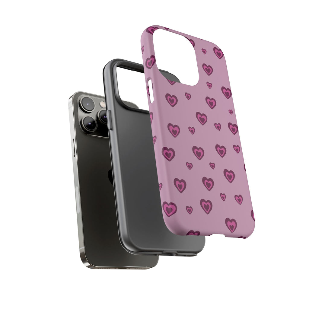 Pink Heart Pattern Tough Phone Case — Cute Protective iPhone Cover