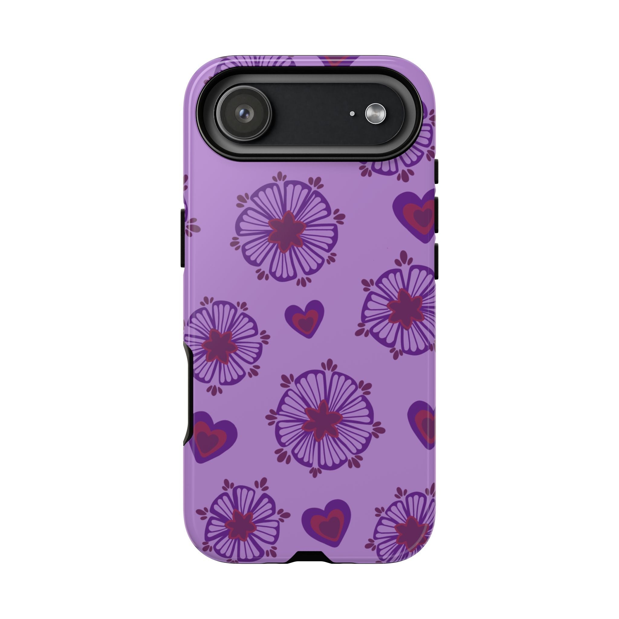 Phone Case - Purple Floral Hearts Protective Tough Case