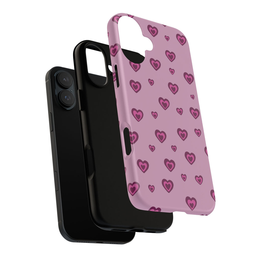 Pink Heart Pattern Tough Phone Case — Cute Protective iPhone Cover