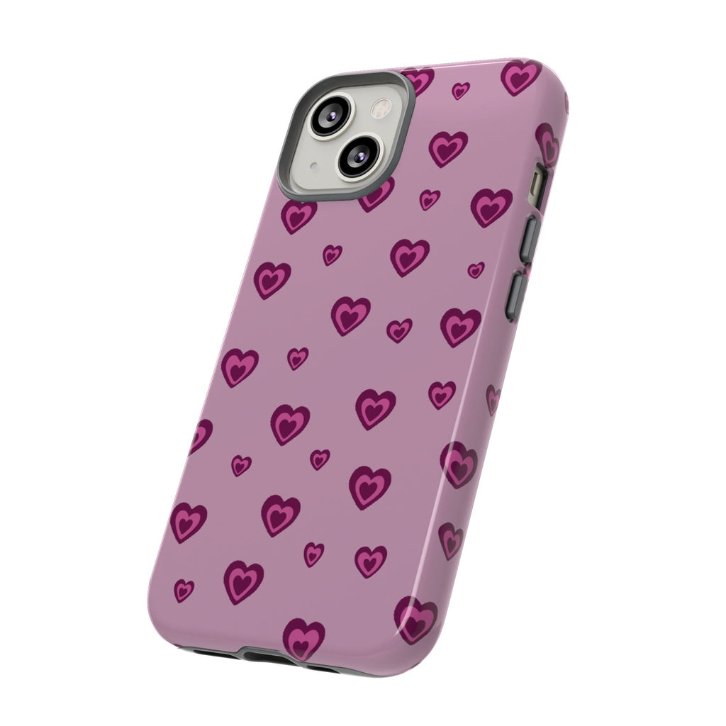 Pink Heart Pattern Tough Phone Case — Cute Protective iPhone Cover