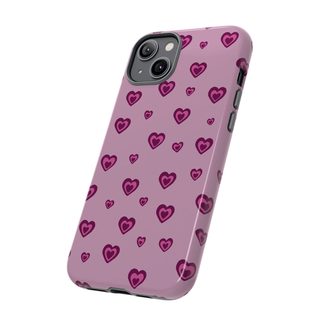 Pink Heart Pattern Tough Phone Case — Cute Protective iPhone Cover