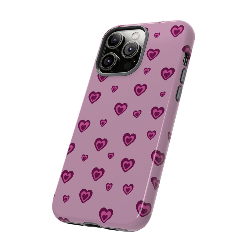 Pink Heart Pattern Tough Phone Case — Cute Protective iPhone Cover