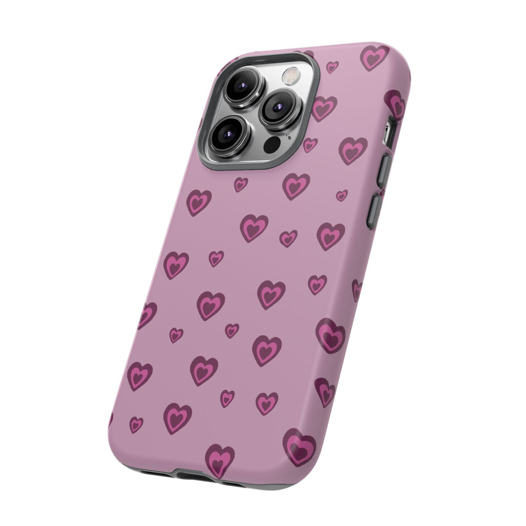 Pink Heart Pattern Tough Phone Case — Cute Protective iPhone Cover