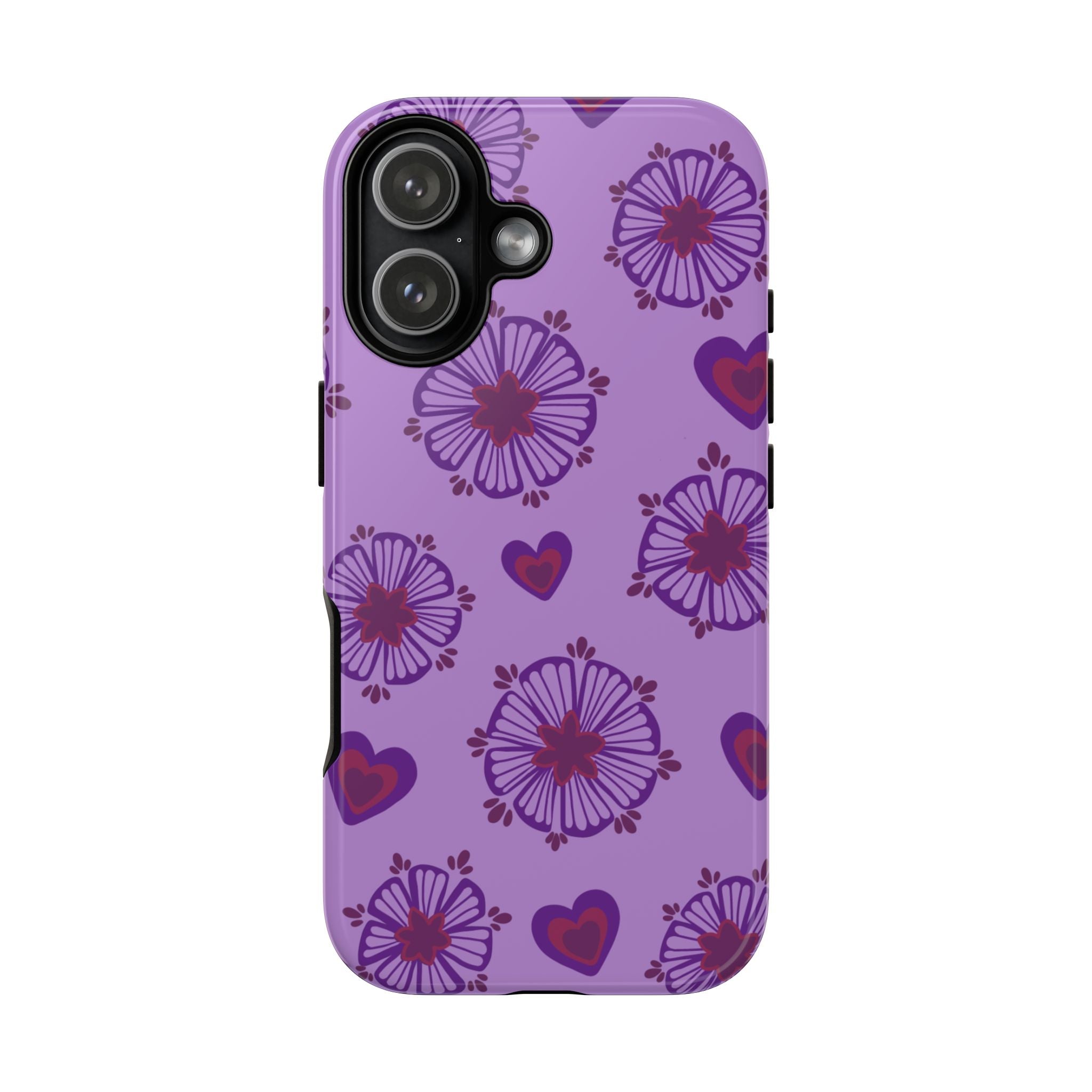 Phone Case - Purple Floral Hearts Protective Tough Case