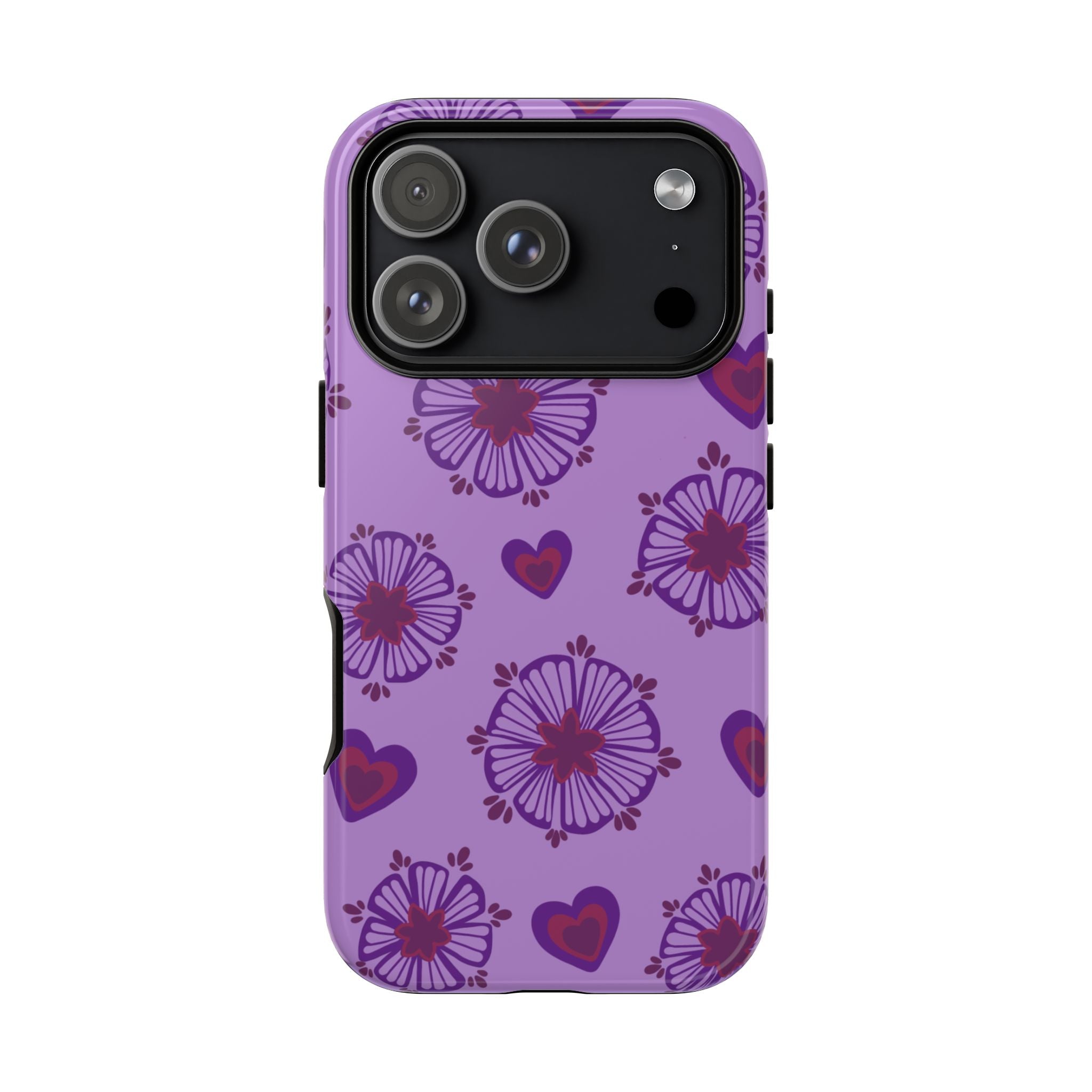 Phone Case - Purple Floral Hearts Protective Tough Case