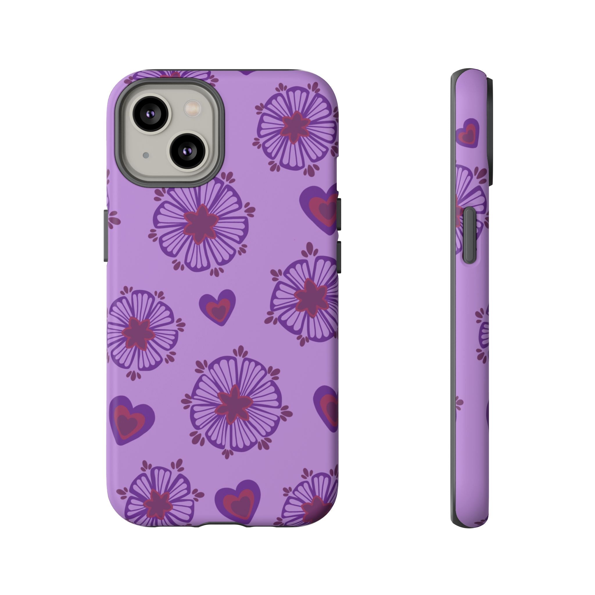 Phone Case - Purple Floral Hearts Protective Tough Case