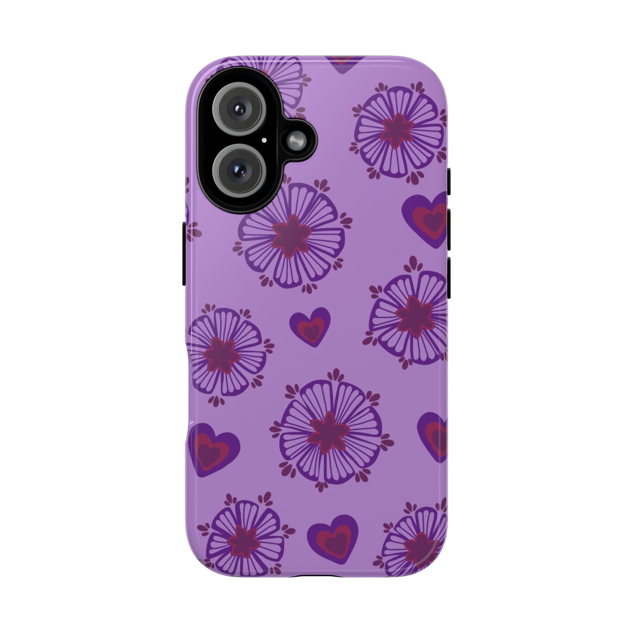 Phone Case - Purple Floral Hearts Protective Tough Case