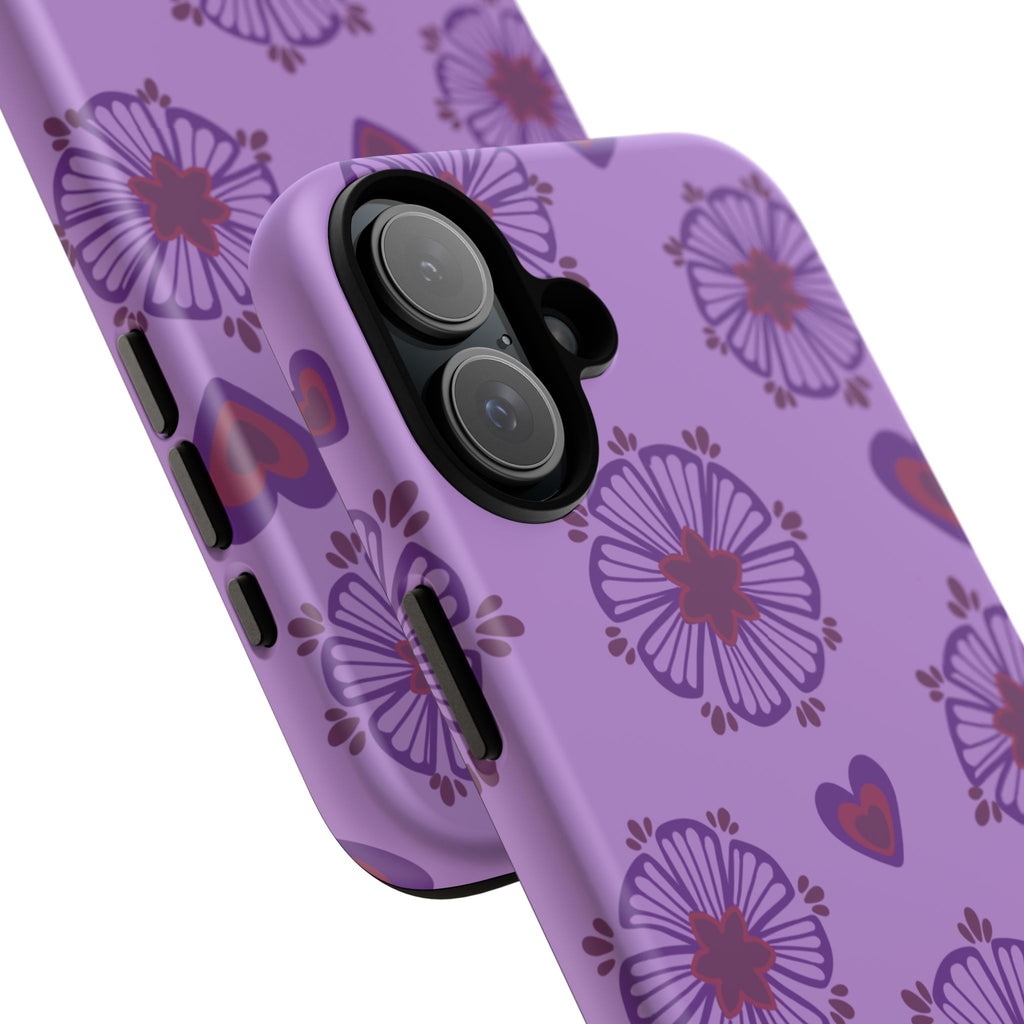 Phone Case - Purple Floral Hearts Protective Tough Case