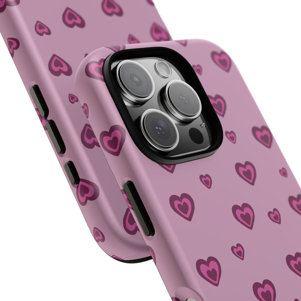 Pink Heart Pattern Tough Phone Case — Cute Protective iPhone Cover