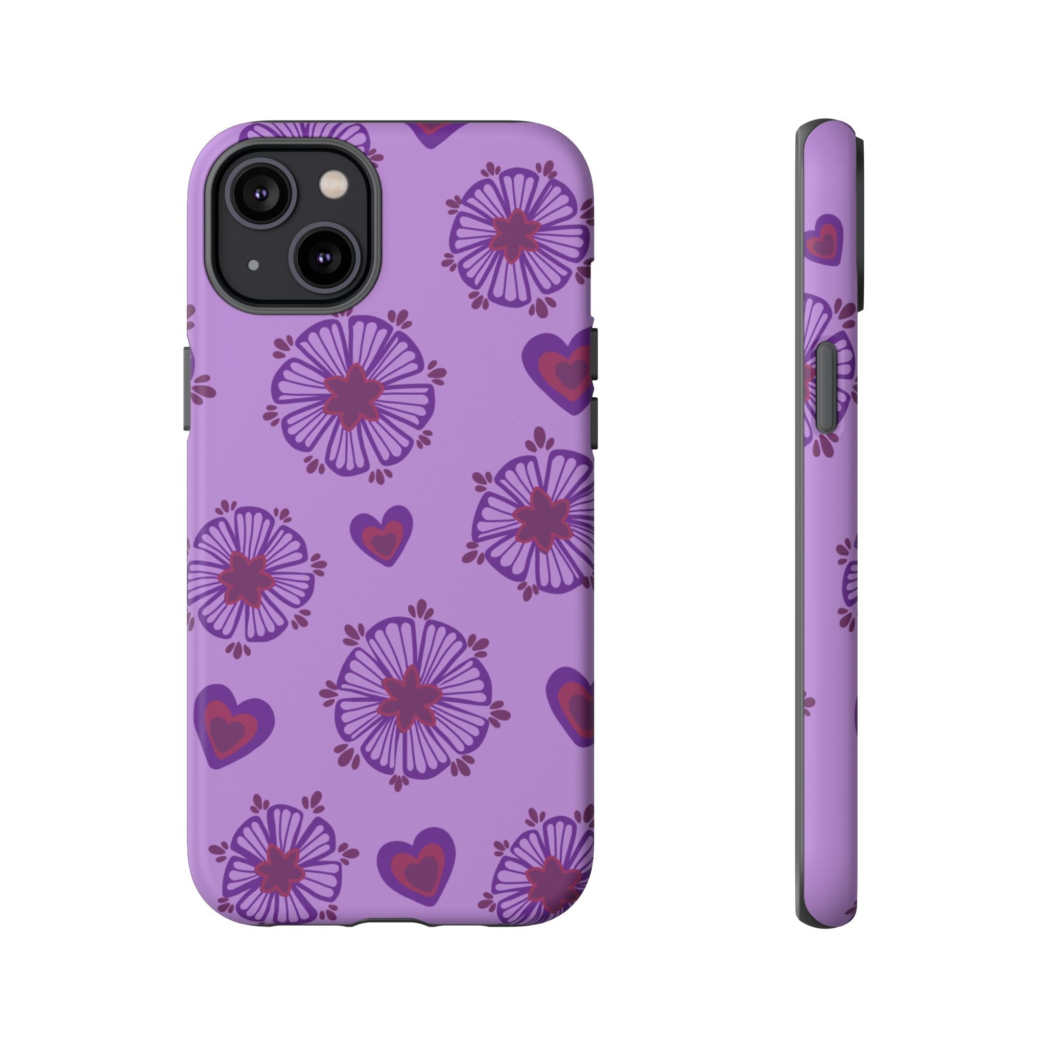 Phone Case - Purple Floral Hearts Protective Tough Case