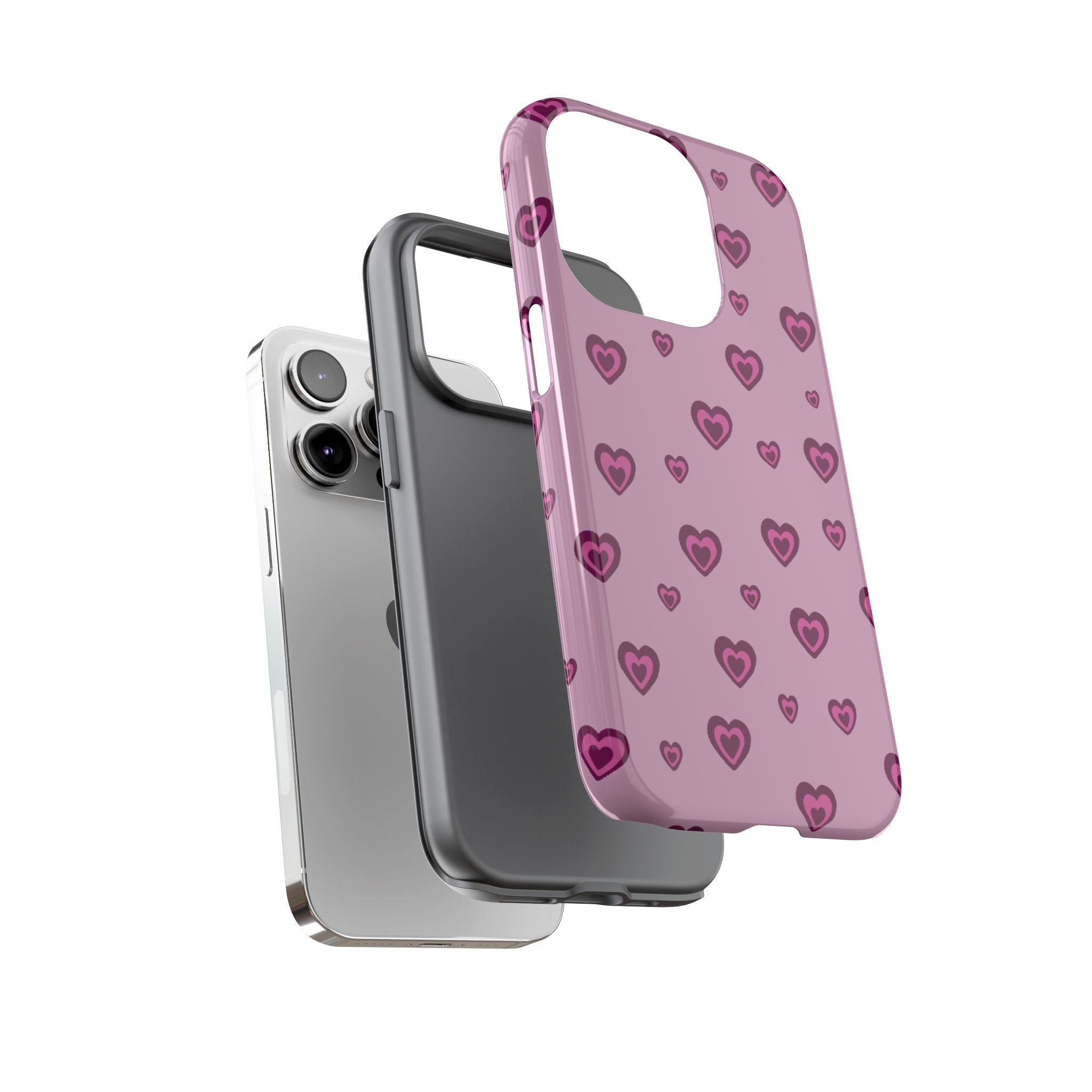 Pink Heart Pattern Tough Phone Case — Cute Protective iPhone Cover
