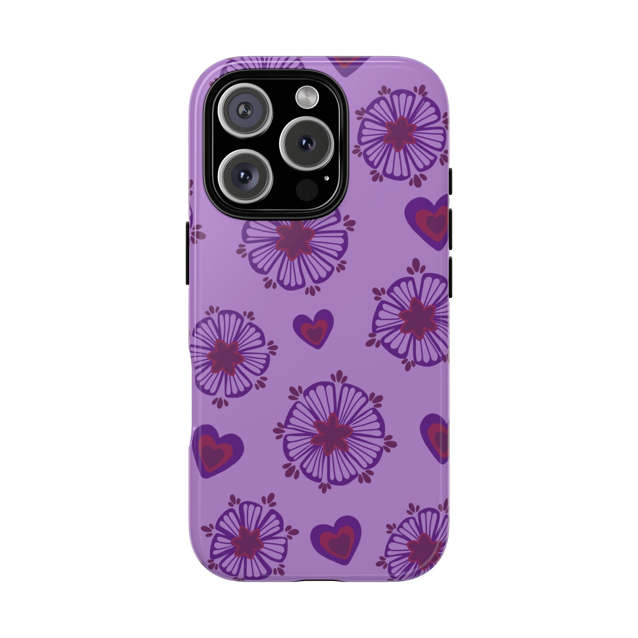 Phone Case - Purple Floral Hearts Protective Tough Case