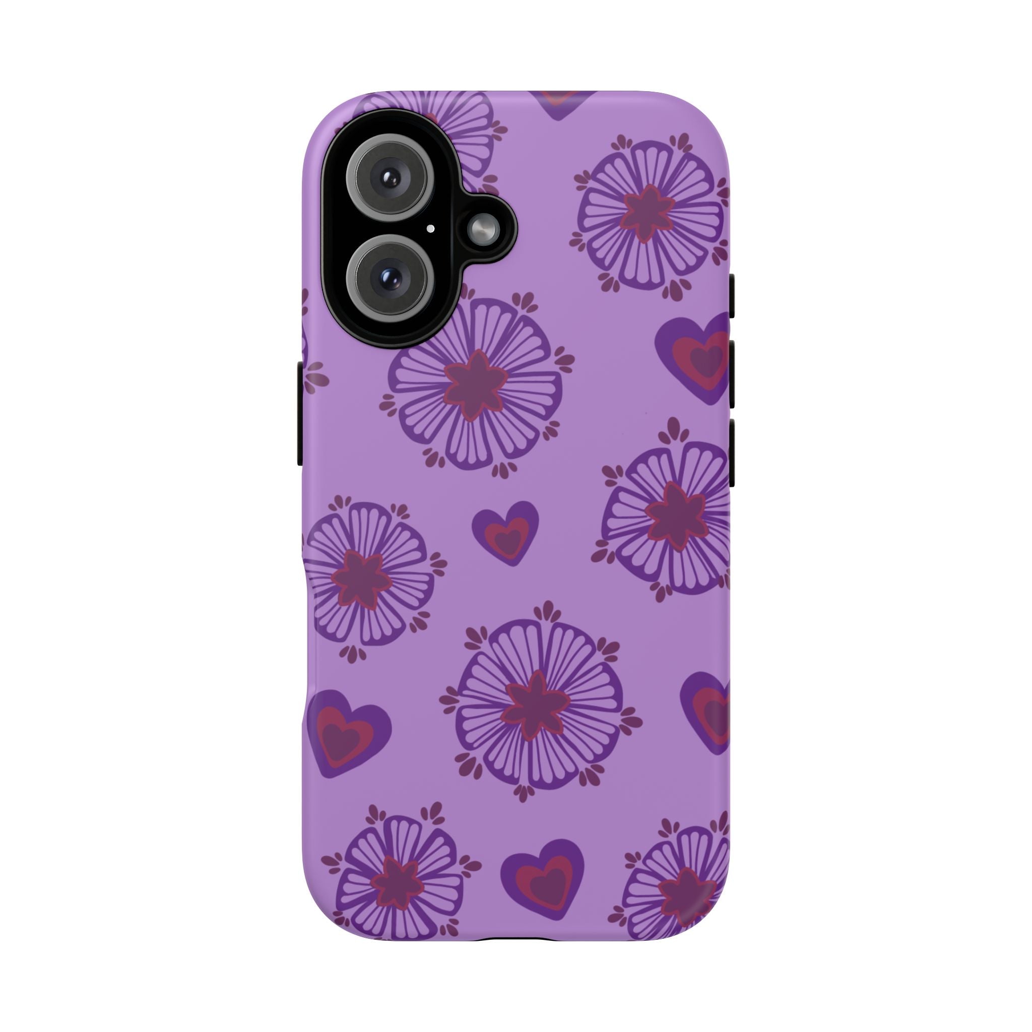Phone Case - Purple Floral Hearts Protective Tough Case