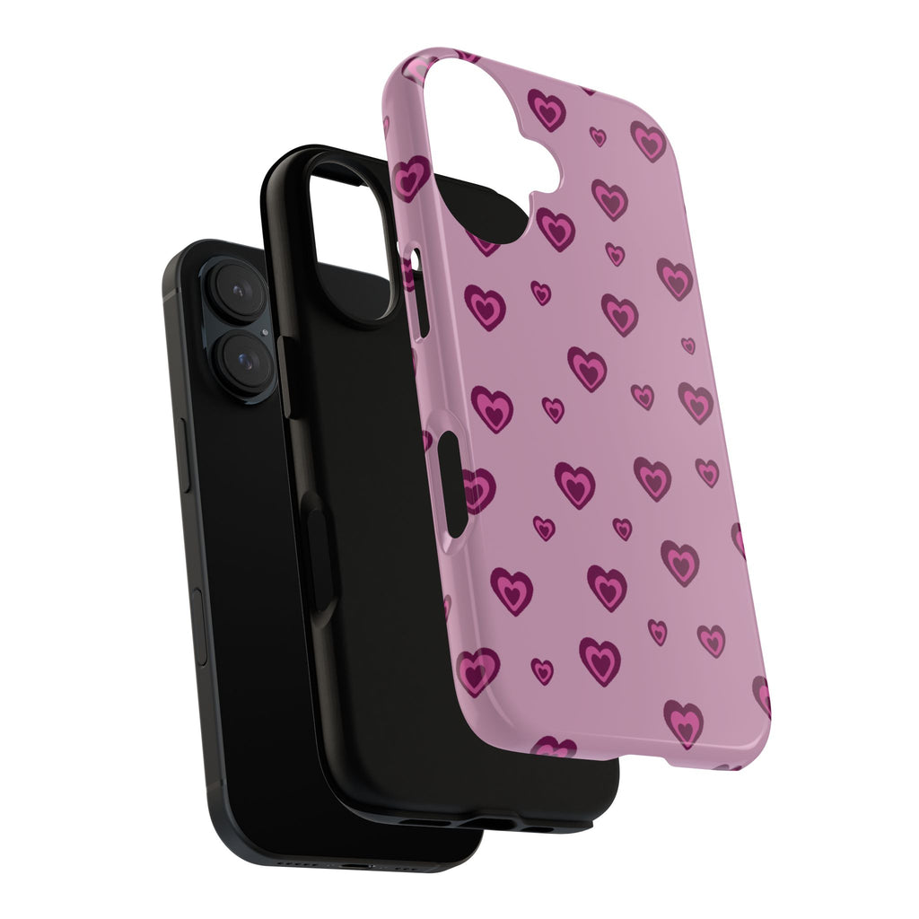 Pink Heart Pattern Tough Phone Case — Cute Protective iPhone Cover