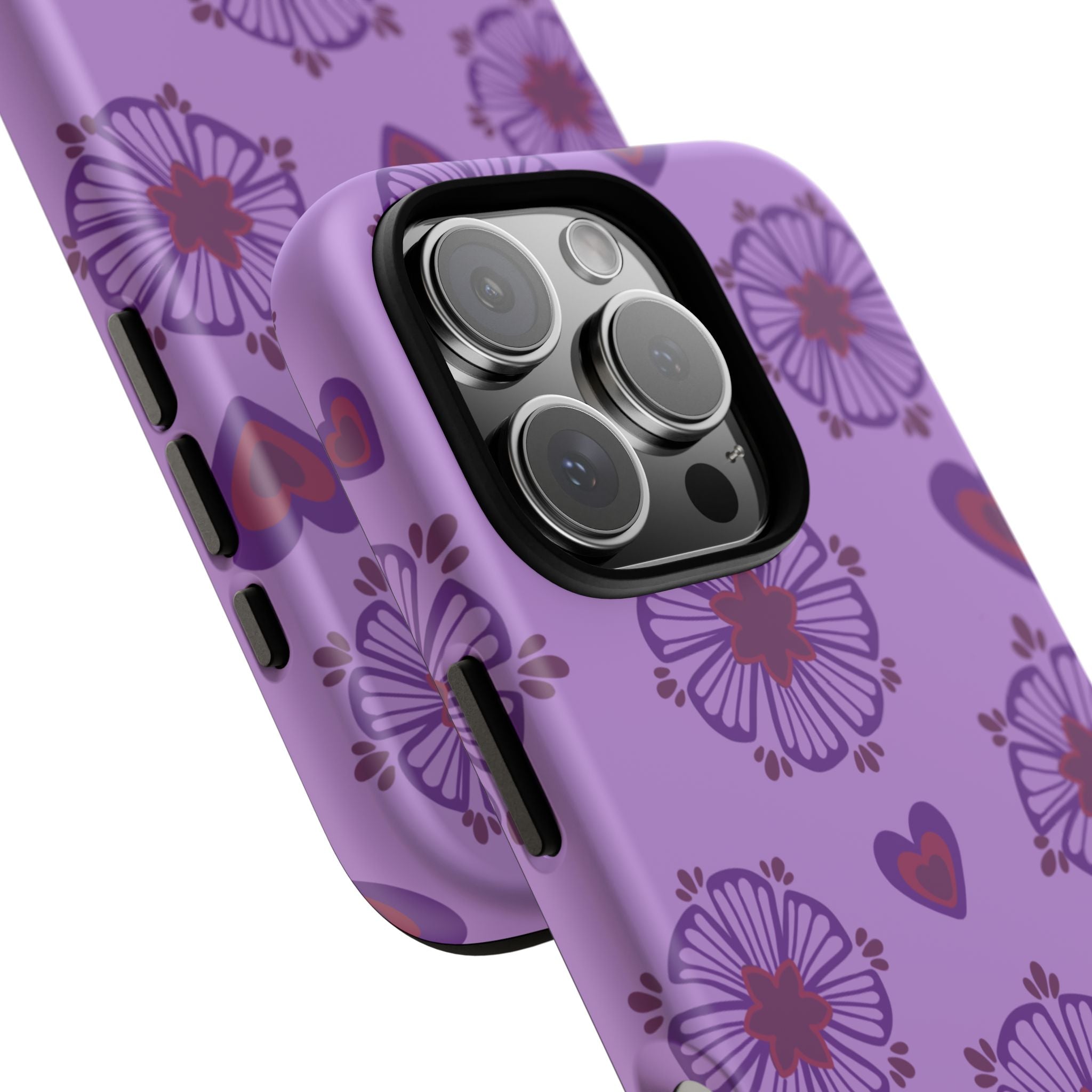 Phone Case - Purple Floral Hearts Protective Tough Case