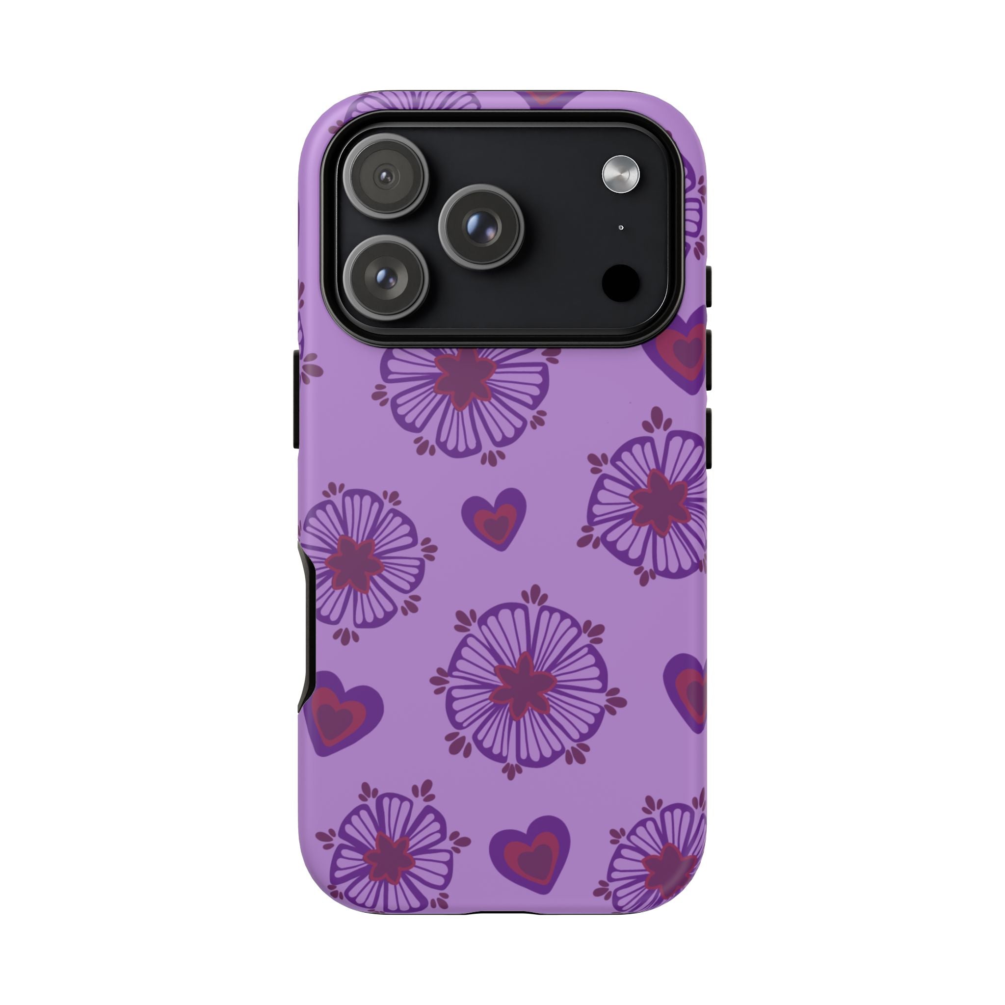 Phone Case - Purple Floral Hearts Protective Tough Case