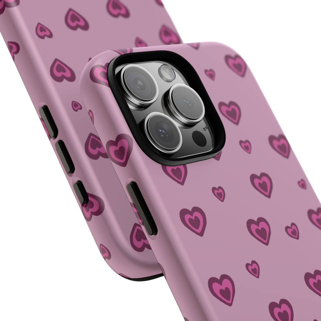 Pink Heart Pattern Tough Phone Case — Cute Protective iPhone Cover