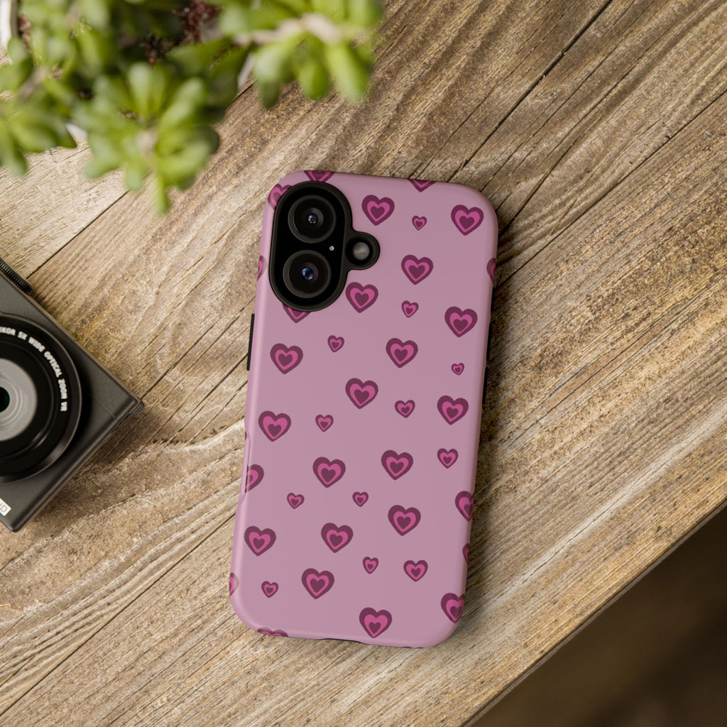 Pink Heart Pattern Tough Phone Case — Cute Protective iPhone Cover