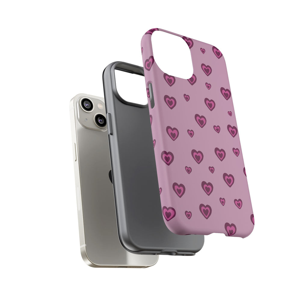Pink Heart Pattern Tough Phone Case — Cute Protective iPhone Cover