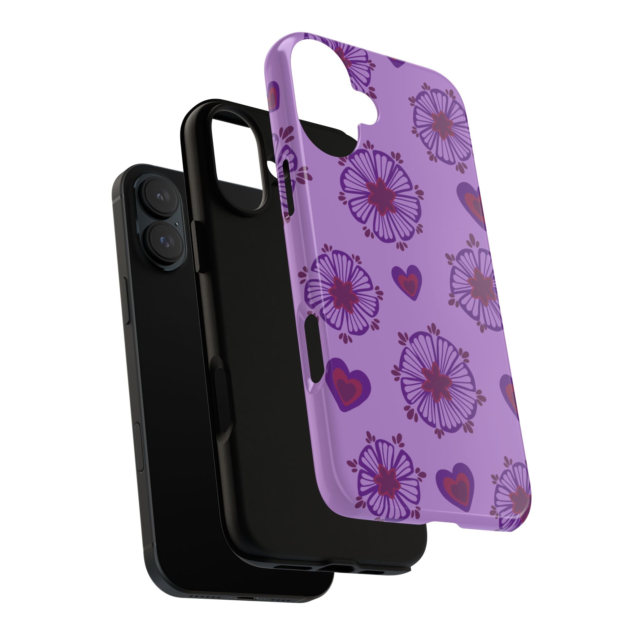 Phone Case - Purple Floral Hearts Protective Tough Case