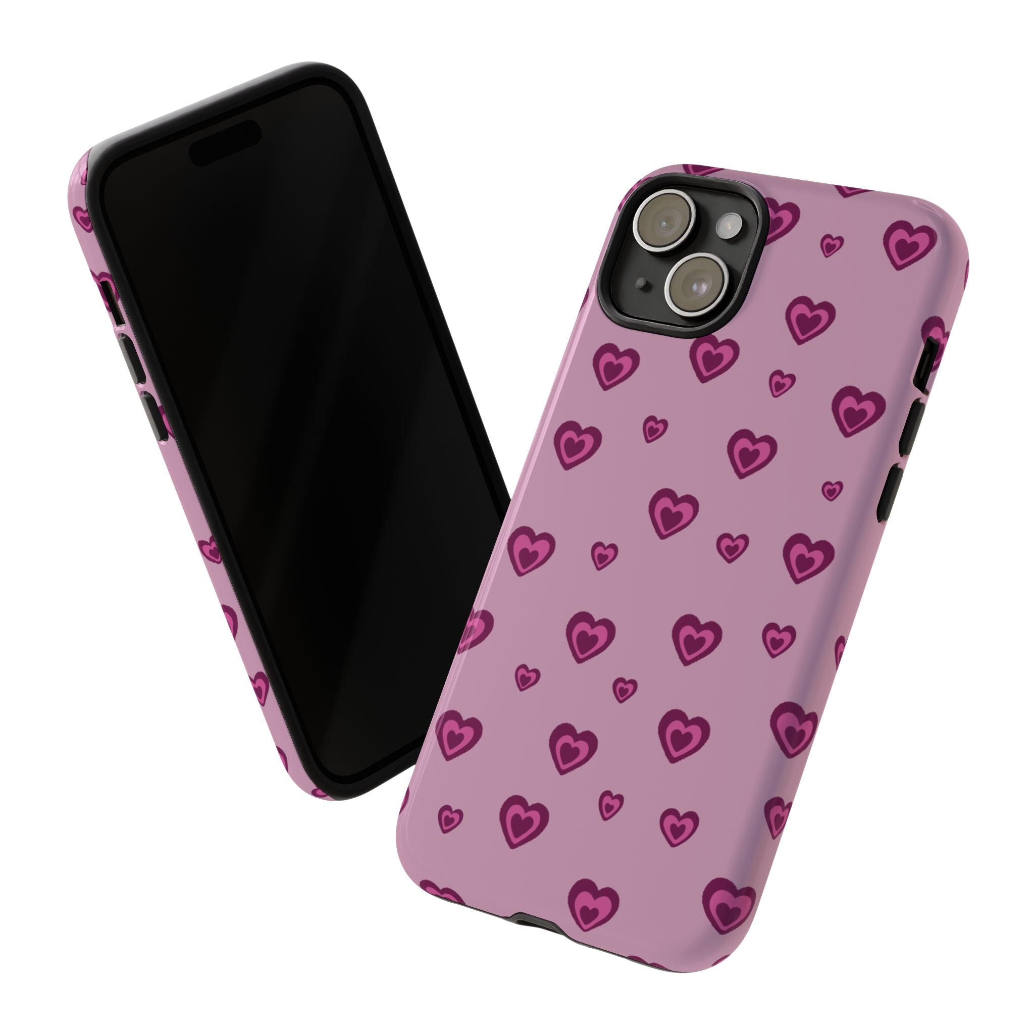 Pink Heart Pattern Tough Phone Case — Cute Protective iPhone Cover