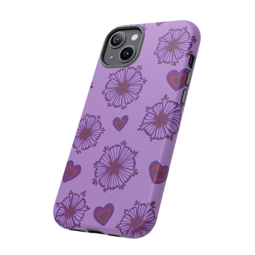 Phone Case - Purple Floral Hearts Protective Tough Case