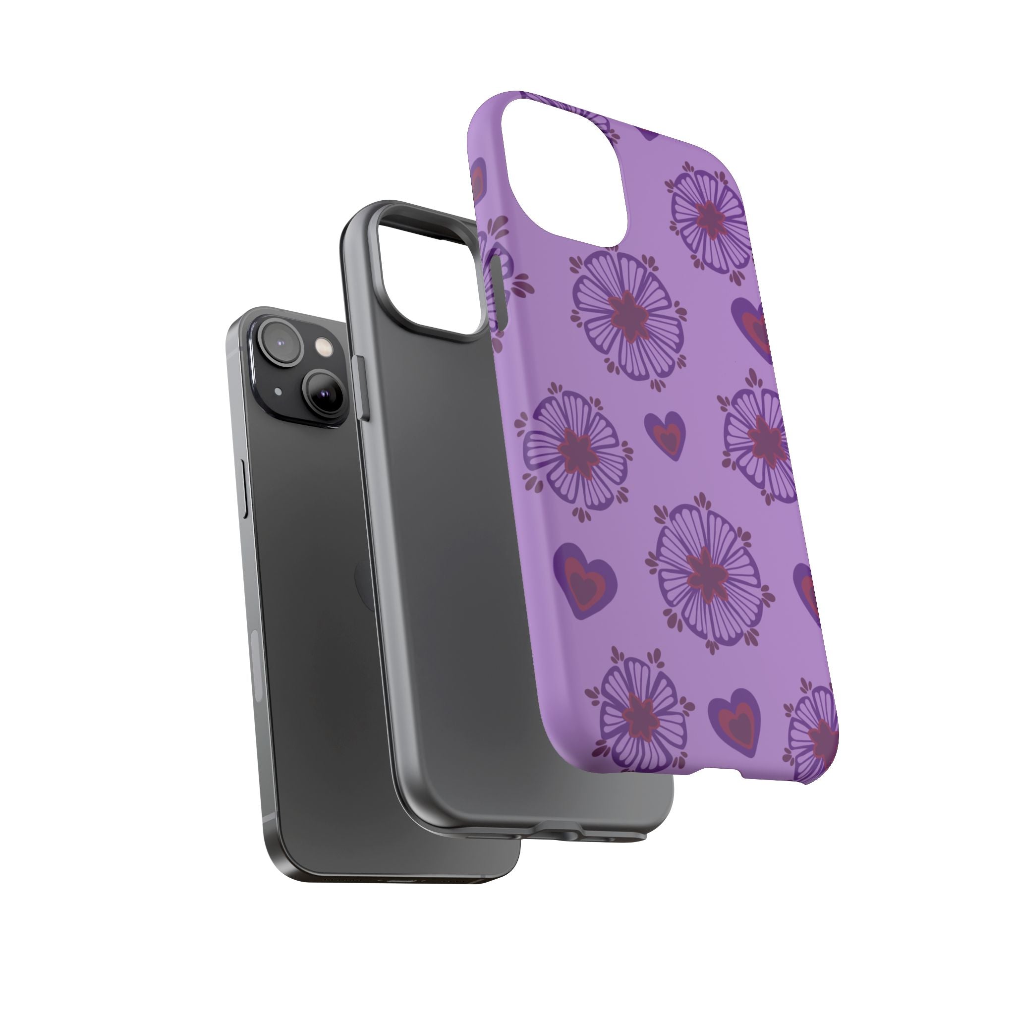 Phone Case - Purple Floral Hearts Protective Tough Case