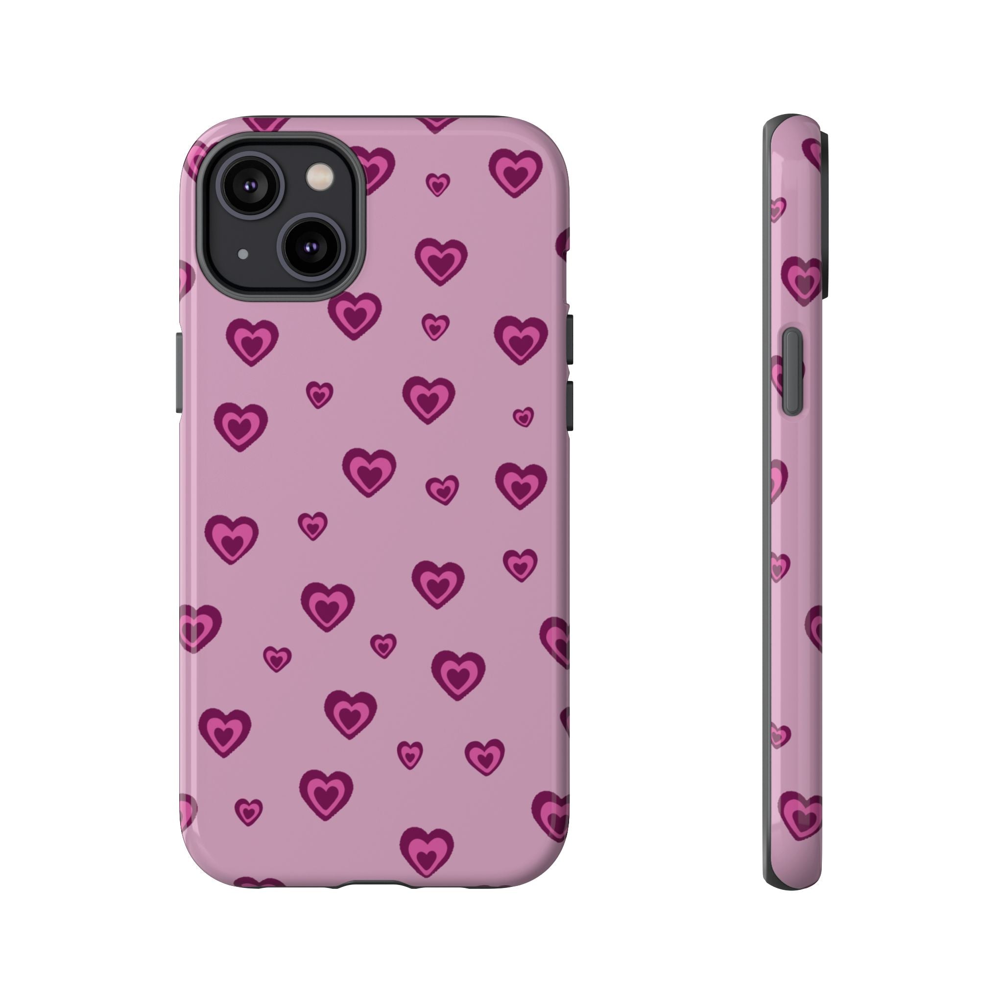 Pink Heart Pattern Tough Phone Case — Cute Protective iPhone Cover