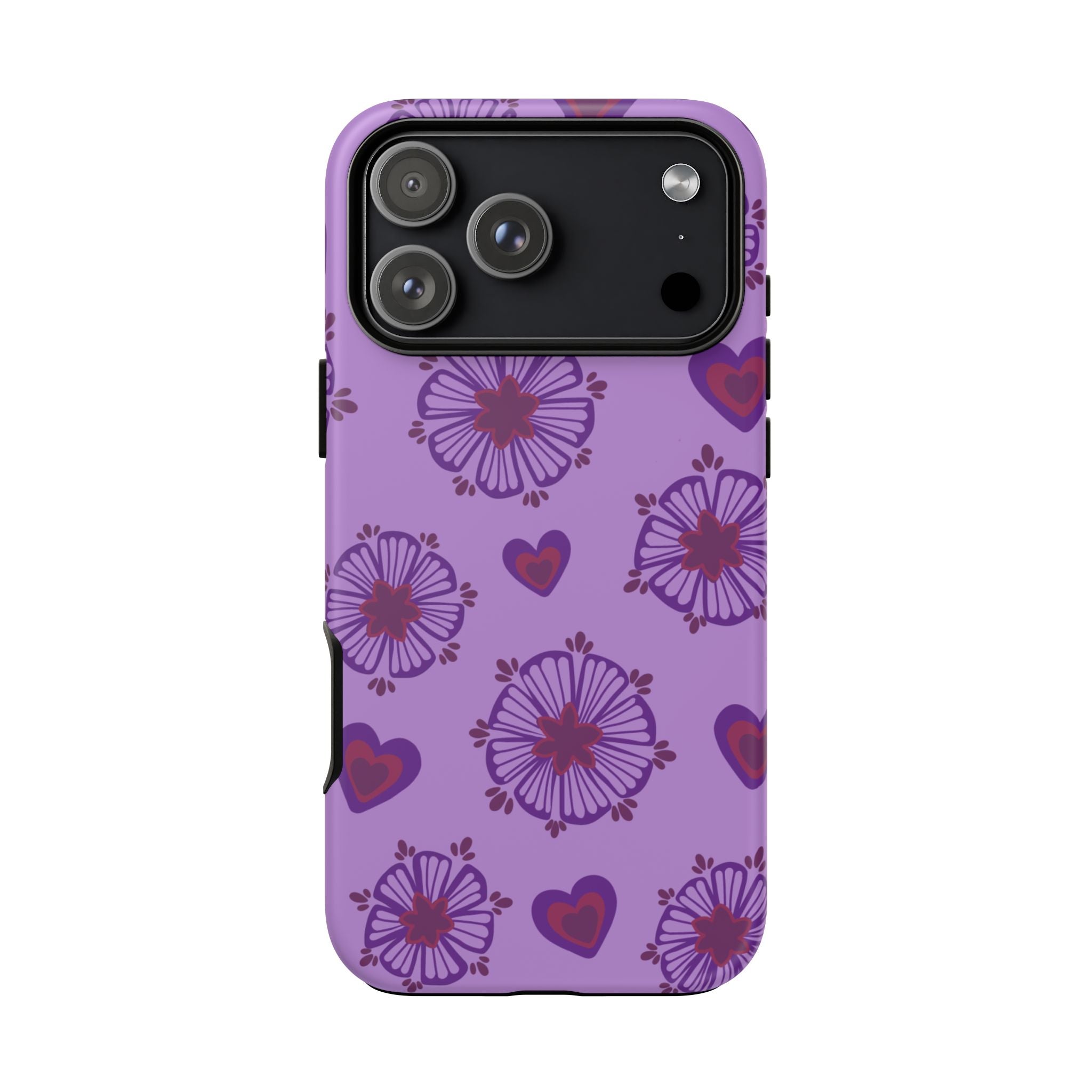 Phone Case - Purple Floral Hearts Protective Tough Case