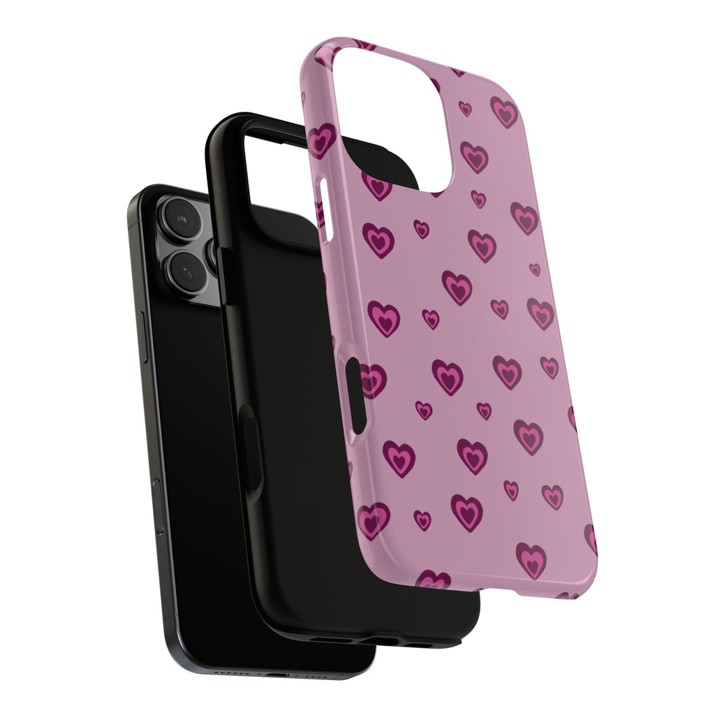Pink Heart Pattern Tough Phone Case — Cute Protective iPhone Cover