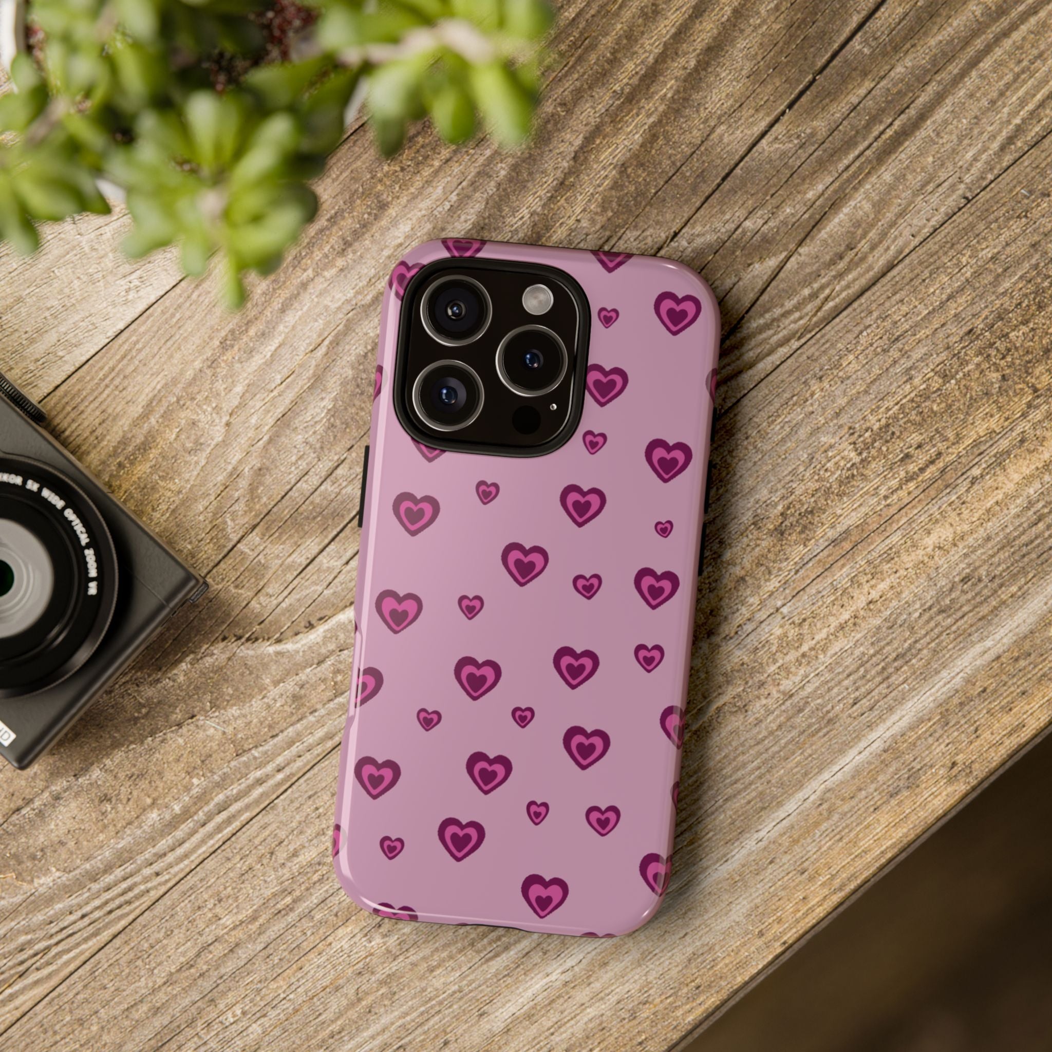 Pink Heart Pattern Tough Phone Case — Cute Protective iPhone Cover