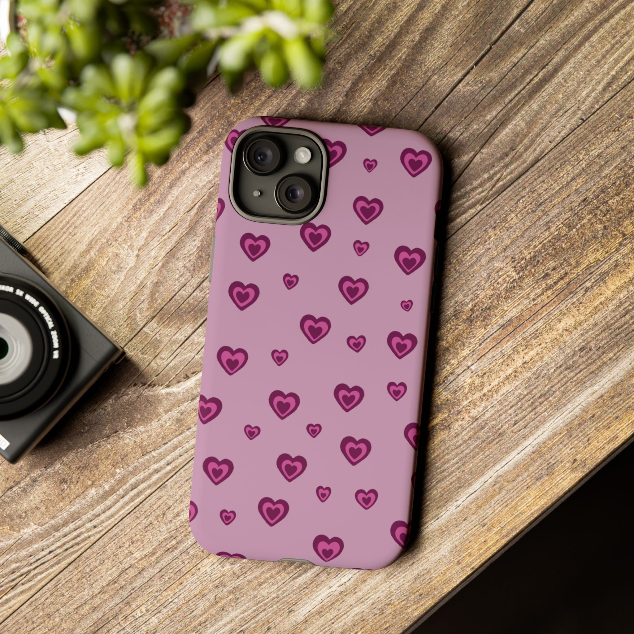 Pink Heart Pattern Tough Phone Case — Cute Protective iPhone Cover