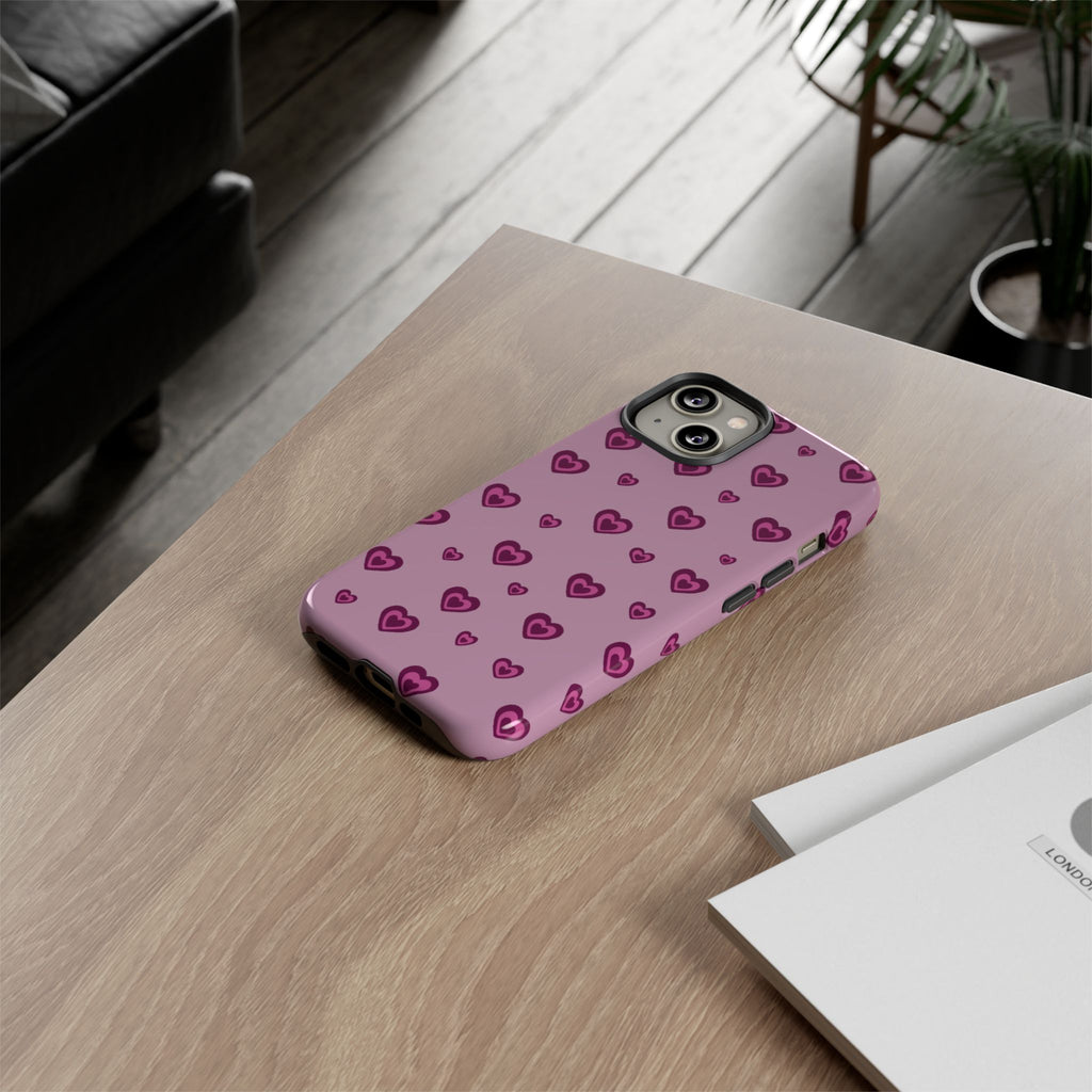 Pink Heart Pattern Tough Phone Case — Cute Protective iPhone Cover