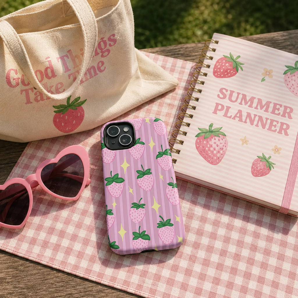 Cute aesthetic phone case: girly summer case, pink case, for iPhone 17 16 15 14 13 Samsung S26 S25 S24