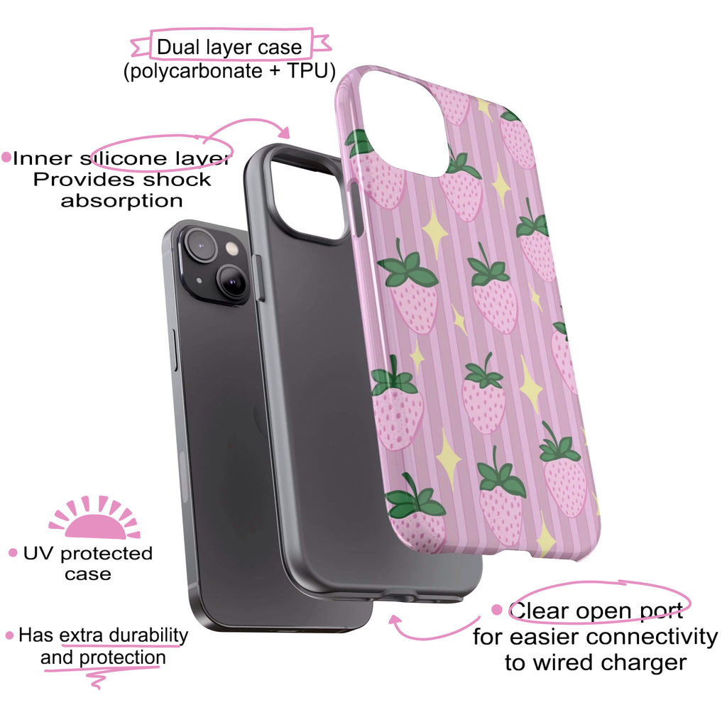 Cute aesthetic phone case: girly summer case, pink case, for iPhone 17 16 15 14 13 Samsung S26 S25 S24