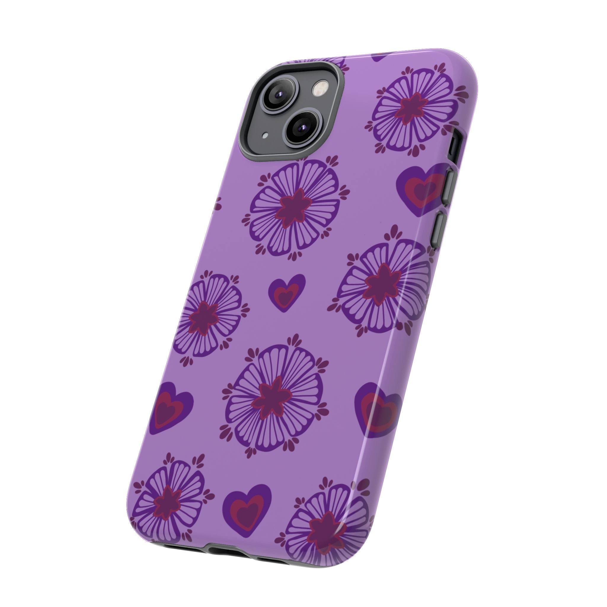 Phone Case - Purple Floral Hearts Protective Tough Case