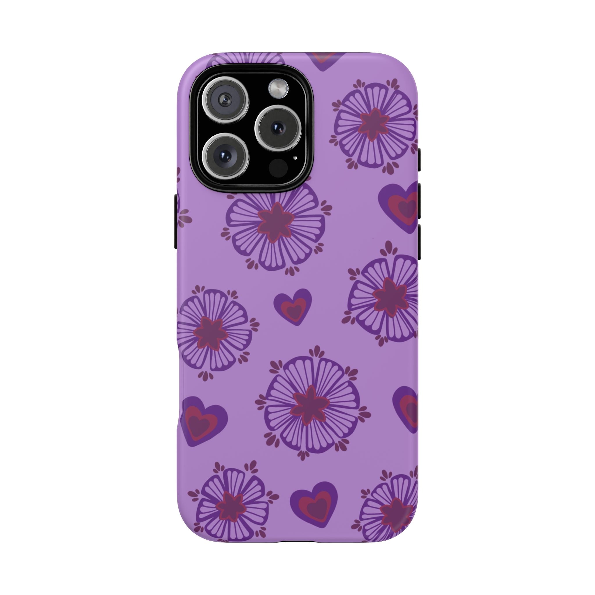Phone Case - Purple Floral Hearts Protective Tough Case