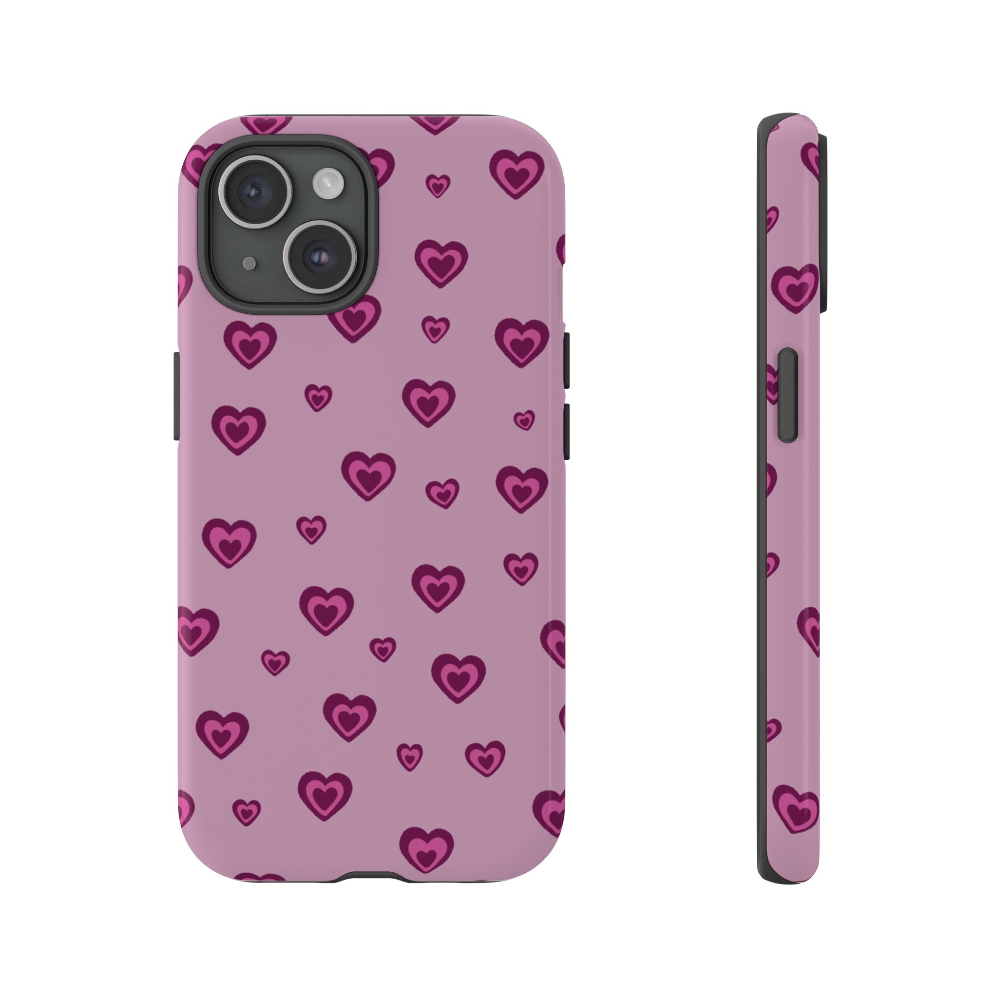 Pink Heart Pattern Tough Phone Case — Cute Protective iPhone Cover