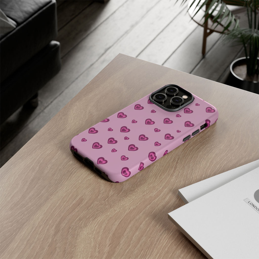 Pink Heart Pattern Tough Phone Case — Cute Protective iPhone Cover