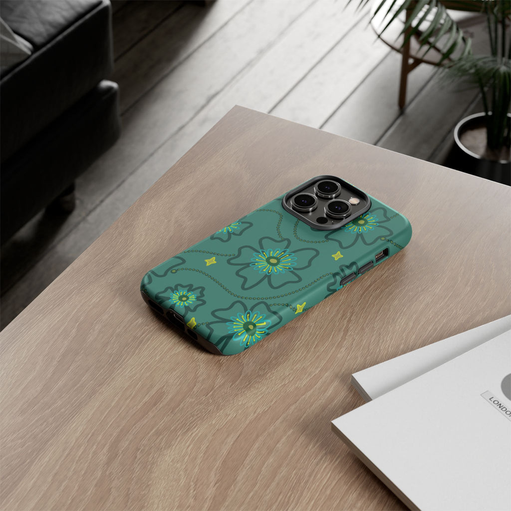 Tough Cases - Teal Floral Protective Phone Case
