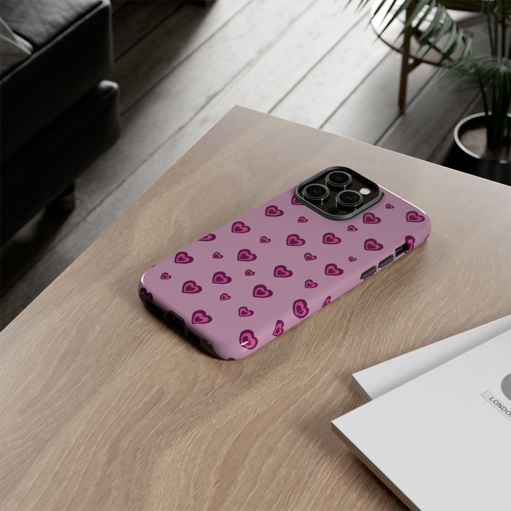 Pink Heart Pattern Tough Phone Case — Cute Protective iPhone Cover
