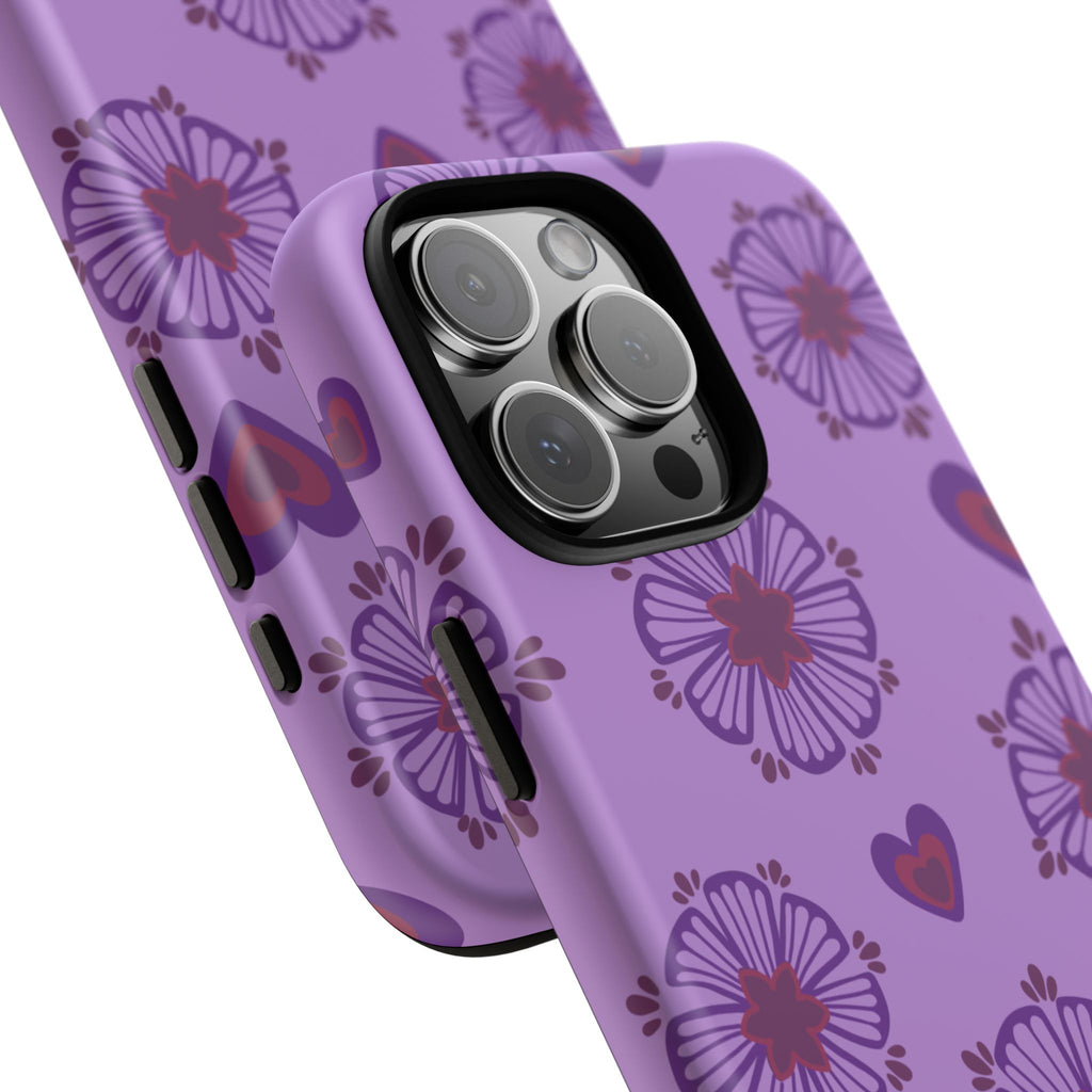Phone Case - Purple Floral Hearts Protective Tough Case